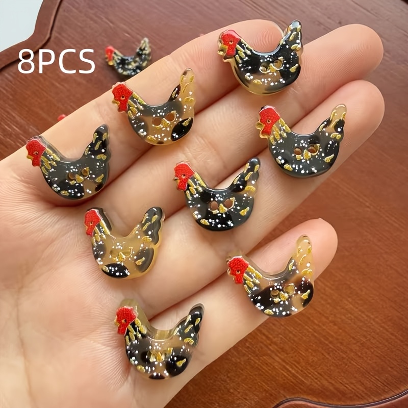 TEMU 8pcs Vintage Style Rooster Resin Sewing Buttons, 2-hole Decorative Garment Fasteners, Unique Accents For Knitwear And Outfits