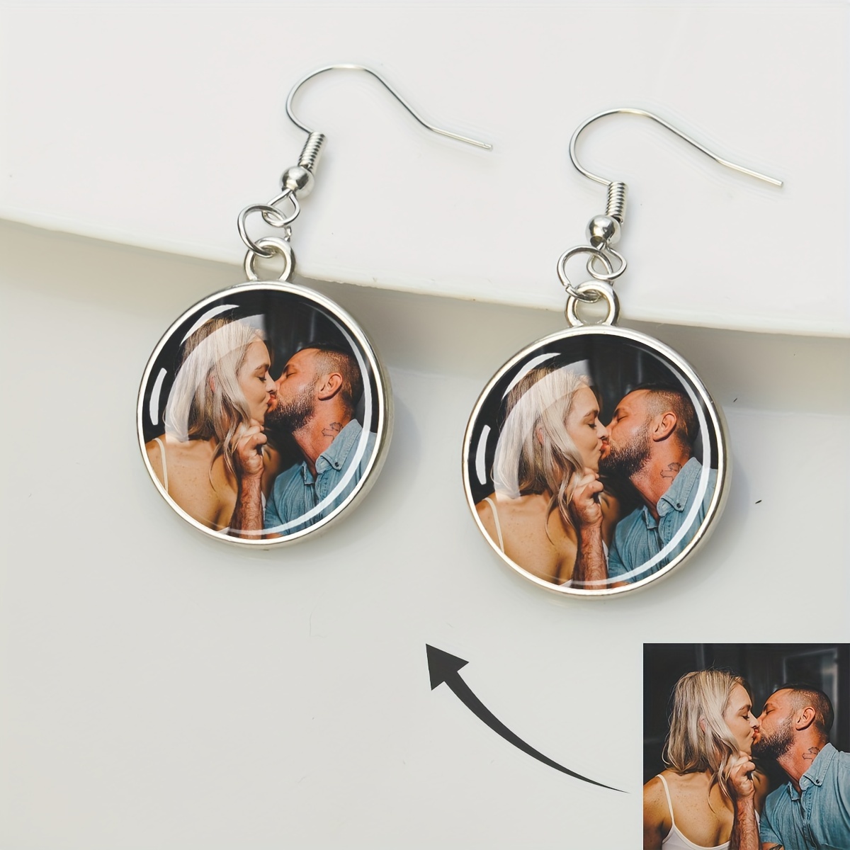 

Custom Photo Drop Earrings - Personalized Dome Dangle Earrings, Hip Hop/party Style Zinc Alloy - Non-plated Ear Needle For Daily & Gifting, Unisex Custom Jewelry Gift