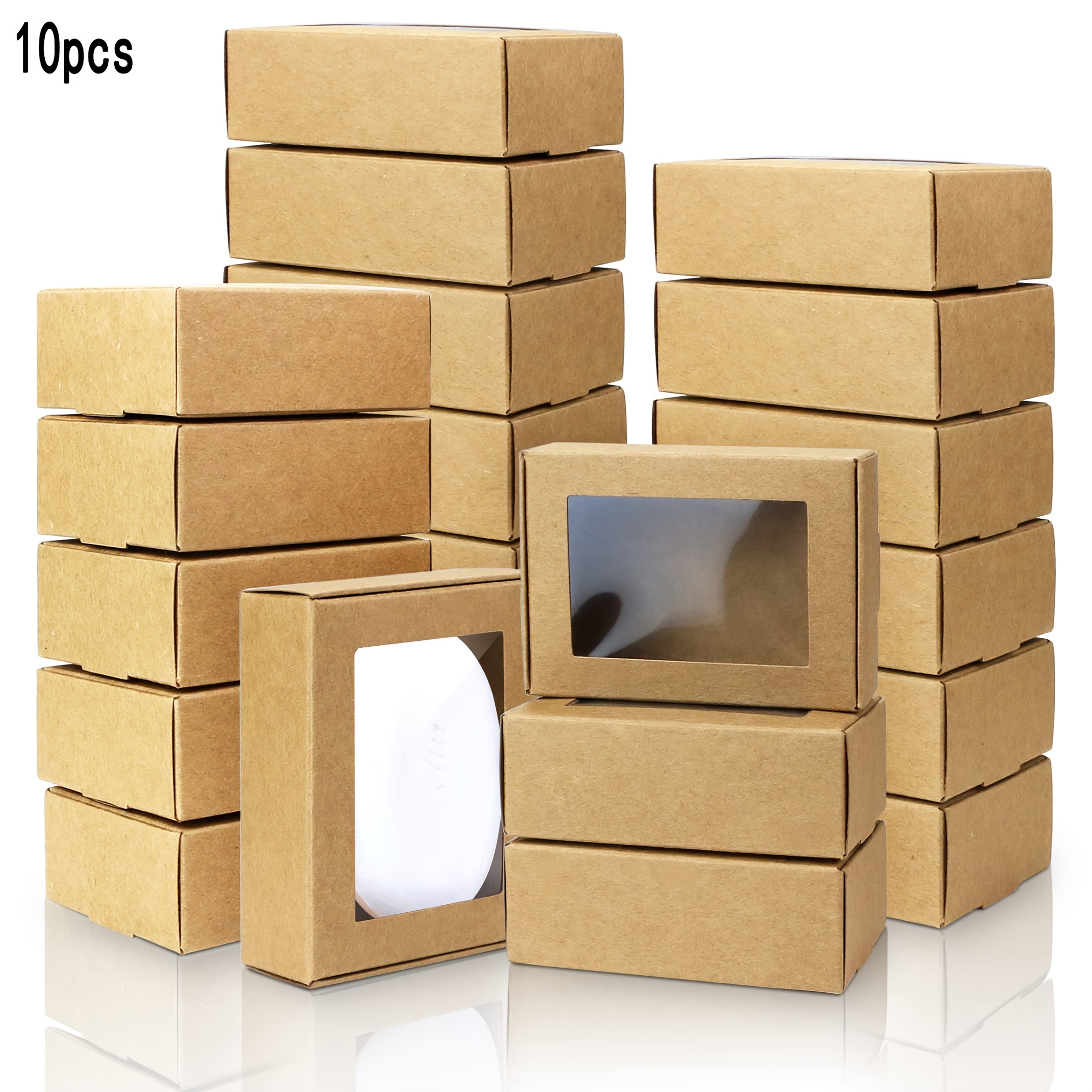 50 Boxes/10 Packs of Small Rectangular * Paper Boxes with Clear Windows, Measuring 8.48cm X 5.99cm X 3.0cm, Mini Soap Gift Boxes for Packaging Jewelry Display Wedding Party Favors (Brown), Suitable for Christmas And Valentine&#39;S Day.
