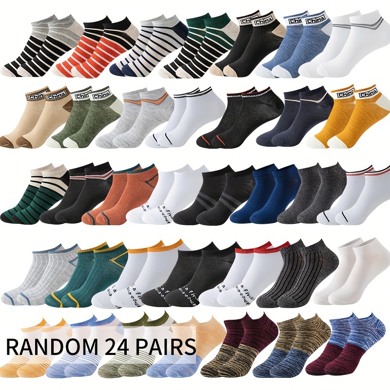 Image of Acefine 12 Pairs/24 Pairs/48 Pairs Men's Socks Men's Summer Short Socks Shallow Mouth Sweat-absorbing Men's Spring Autumn Short Tube Boat Socks Random Mixed Colors, Sweat-resistant