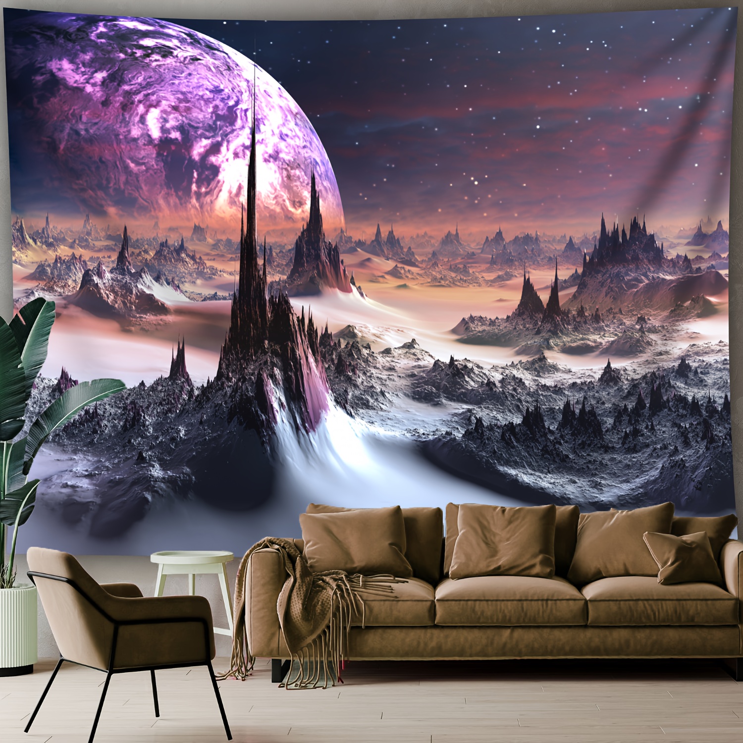 *. Ultragroßes Kosmische Planeten-Landschafts-Wandteppich - Lebendiges  Fantasienund * Wandbehang mit * Hängeclips, Polyesterstoff für Wohnzimmer,  Schlafzimmer oder Partydekoration * für *-Themenräume, ..., image size:1500x1500