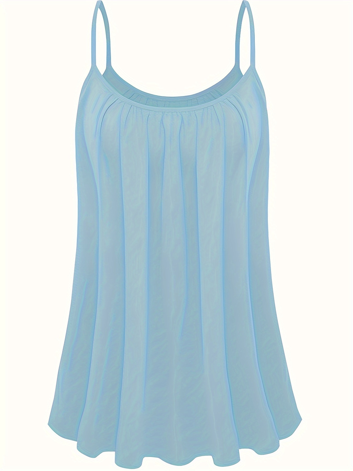 Plus Size Solid Ruched Cami Top, Casual Crew Neck Sleeveless Top For Summer, Women's Plus Size Clothing