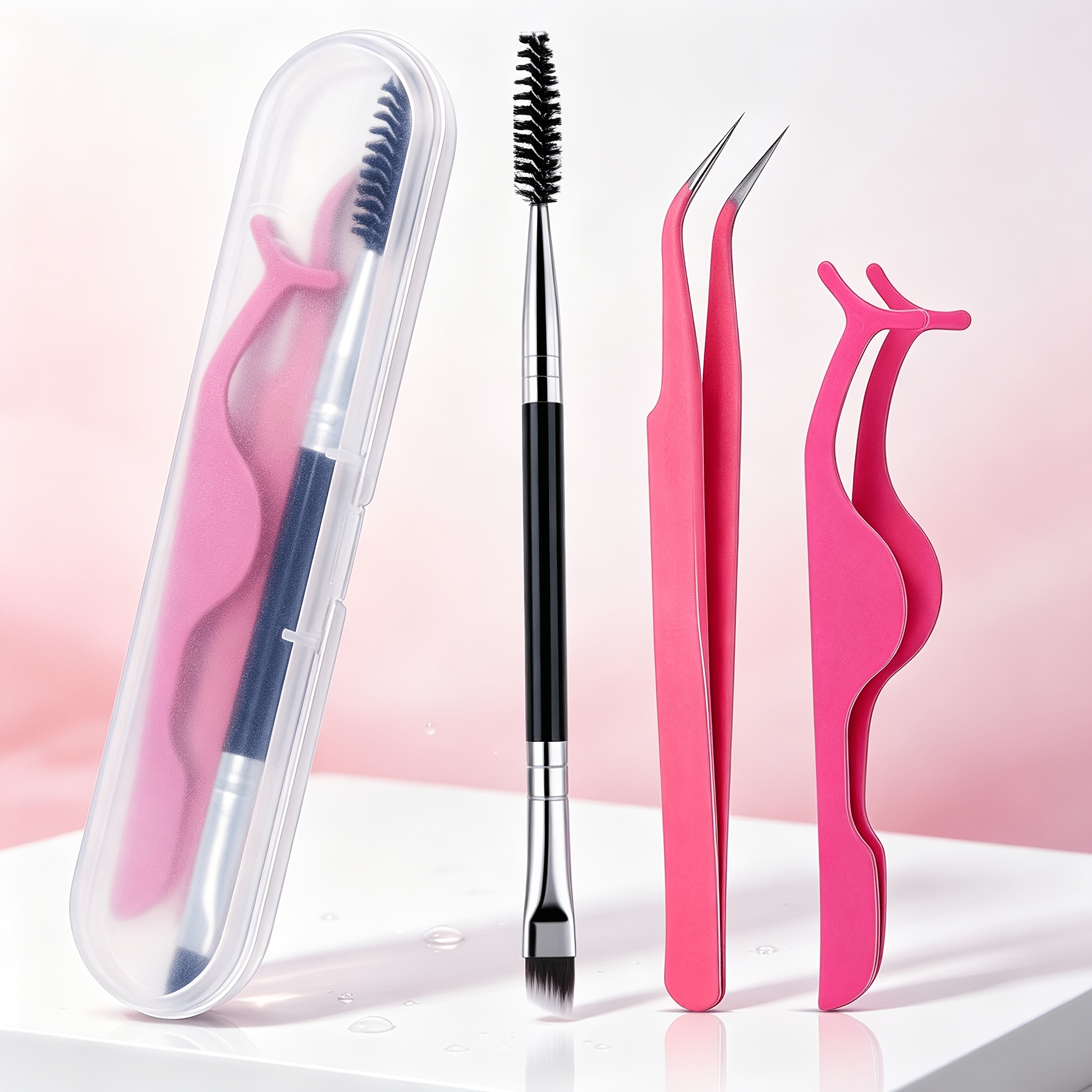 TEMU Kit de 3 Pinces à Cils à Pointe - Recourbeurs de Cils avec Recourbeur Extensible et Réglable, Brosse à Poils pour Définition et Séparation des