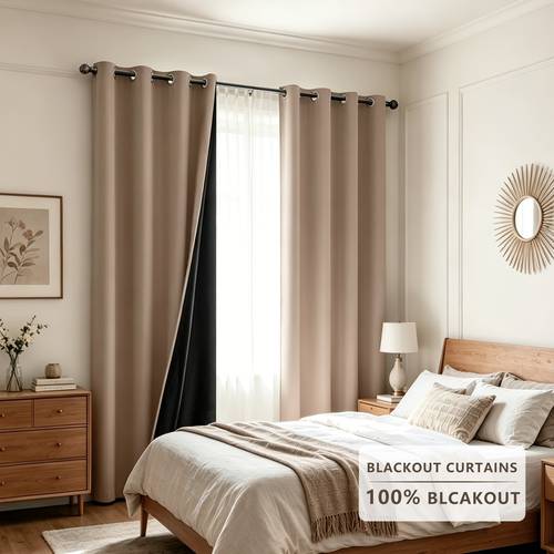 Artikelbild ./2 stk. khaki verdunkelungsvorhänge, mit schwarzem hintergrund, -ring-vorhänge, 100% sonnenlichtblockierung, raumverdunkelung, stromausfall-vorhänge, leichte verdunkelungsvorhänge, für wohnzimmer, schlafzimmer und arbeitszimmer
