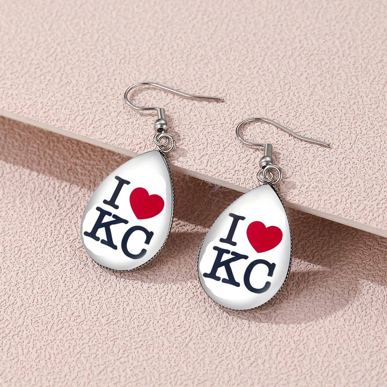TEMU 1 Pair Elegant Alloy "i Love Kc" Baseball Teardrop Earrings With Glass Mosaic, Sports Fan Cheerleading Captain Jewelry Accessory