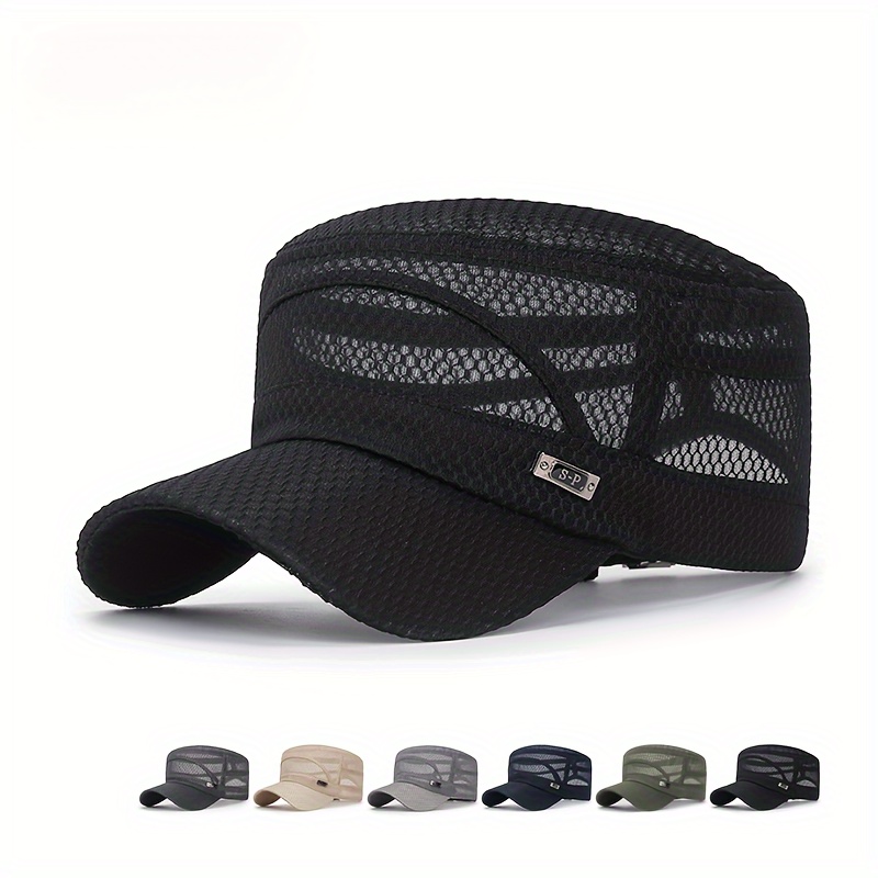 

Letter Patched Mesh Flat Top Hat, Breathable Sunscreen Outdoor Casual Baseball Cap, Trendy Sun Hat