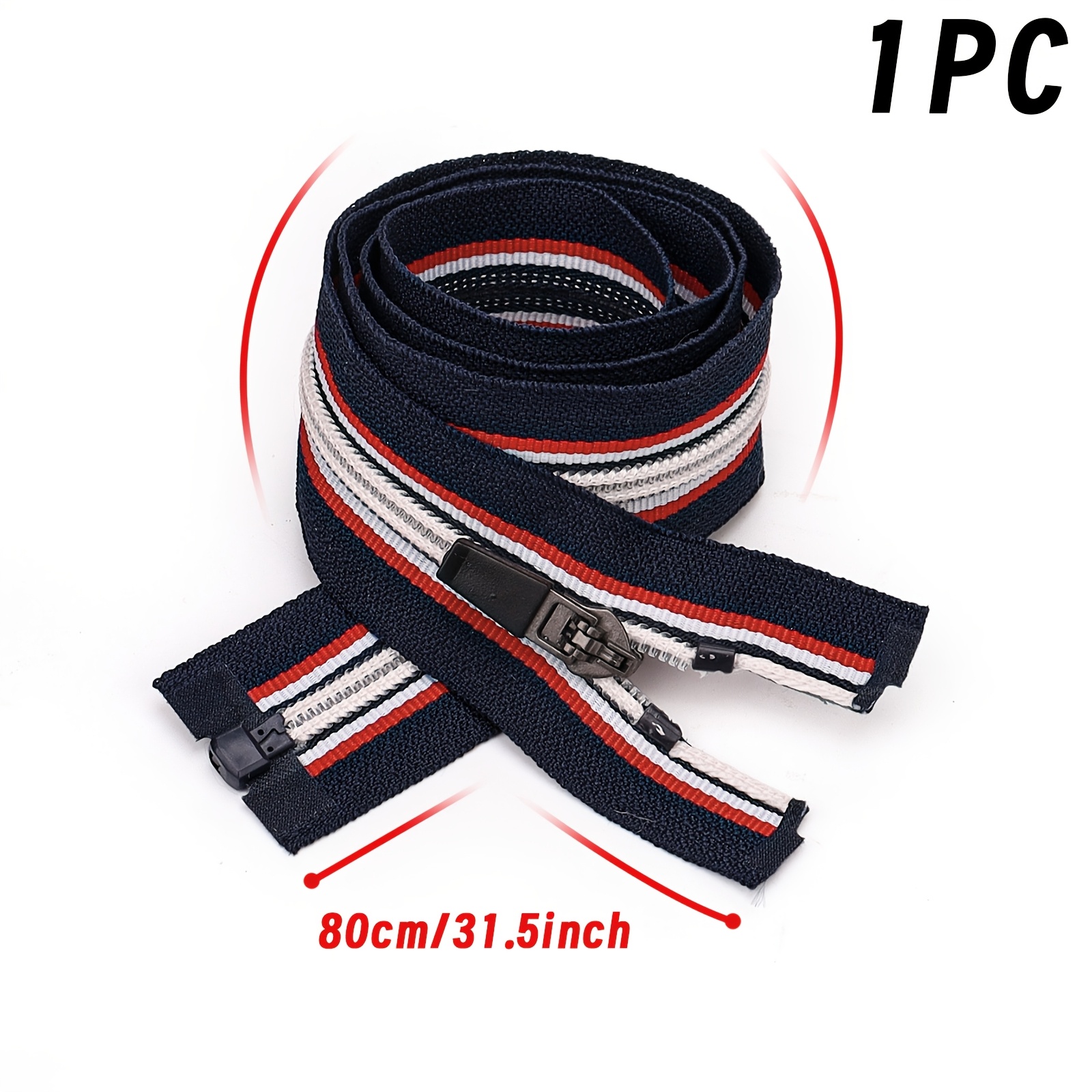 Image of 1pc, 5# Nylon Striped Zipper, Multicolor Zipper, Open-end Zipper (tail End ), 2 Styles, 80cm, Suitable For Clothing, School Uniforms, And Sportswear
