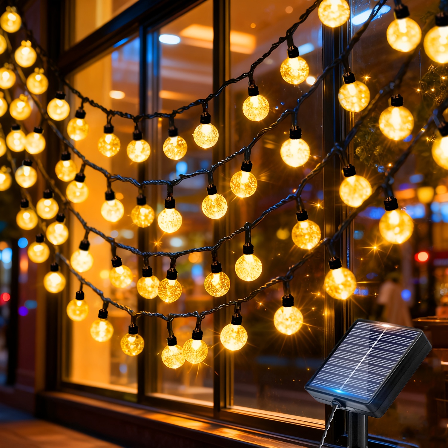 guirnalda de luces led   de   con energía solar,  /100 cuentas   de cuerda transparente   de  , 12   de iluminación, detección de  , adecuada para el hogar, barandilla,  ,  ,  , decoración de  