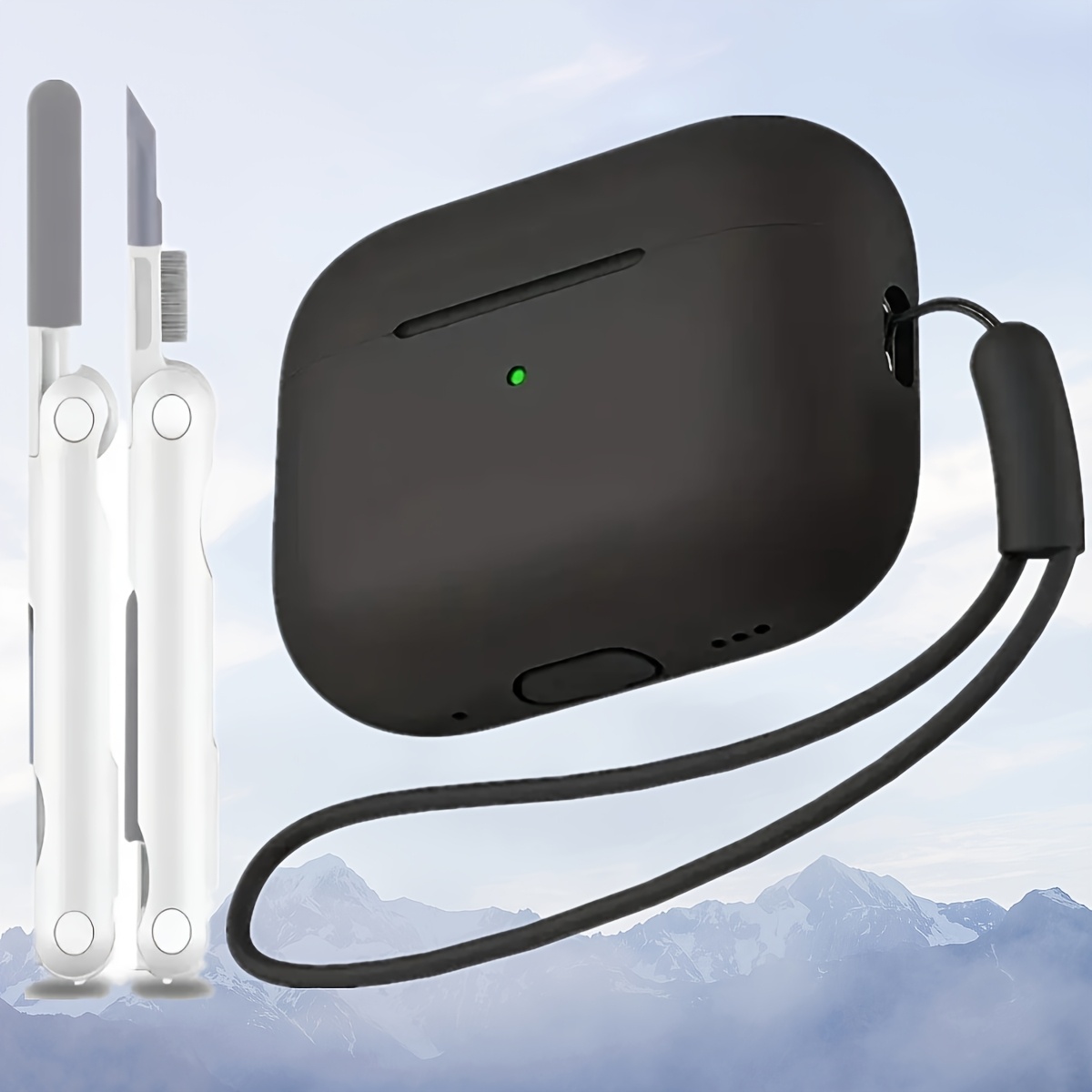Image of Suitable For Airpods Pro 2 (2022/2023) With Cleaning Pen And Lanyard, Shockproof Cover Compatible With For , White/black/red/gray/blue