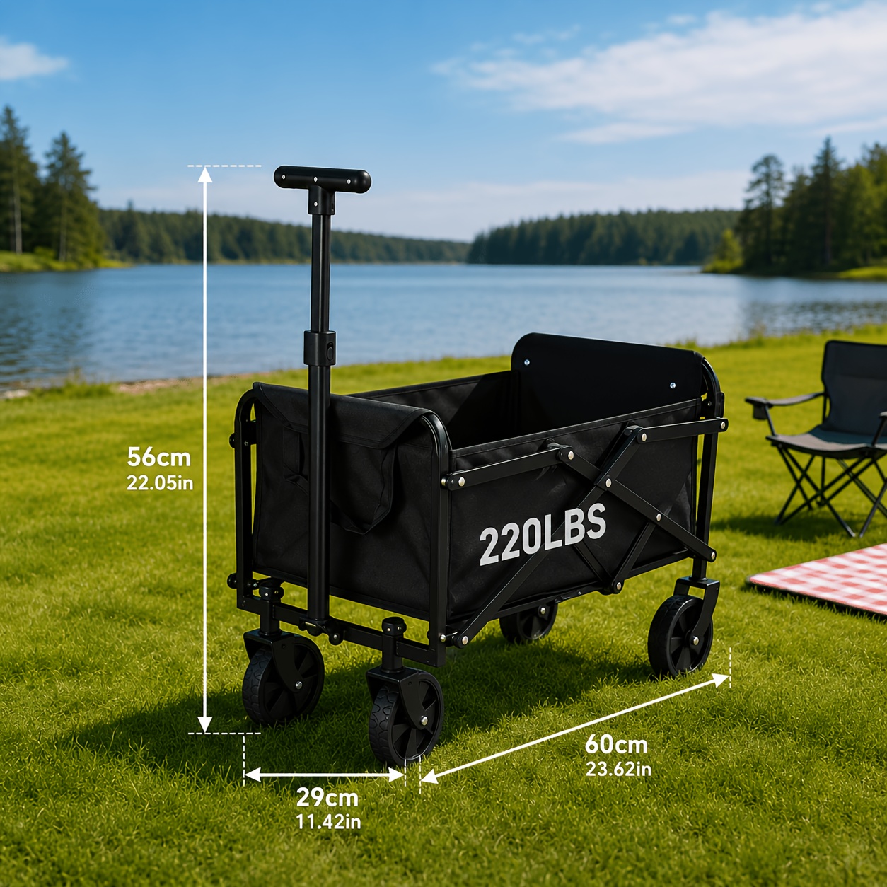 TEMU Collapsible Wagon Cart, 550/450/330/220lbs Heavy Duty Folding Utility Wagon With Cup Holders, Wheels Portable Foldable Shopping Cart For Camping
