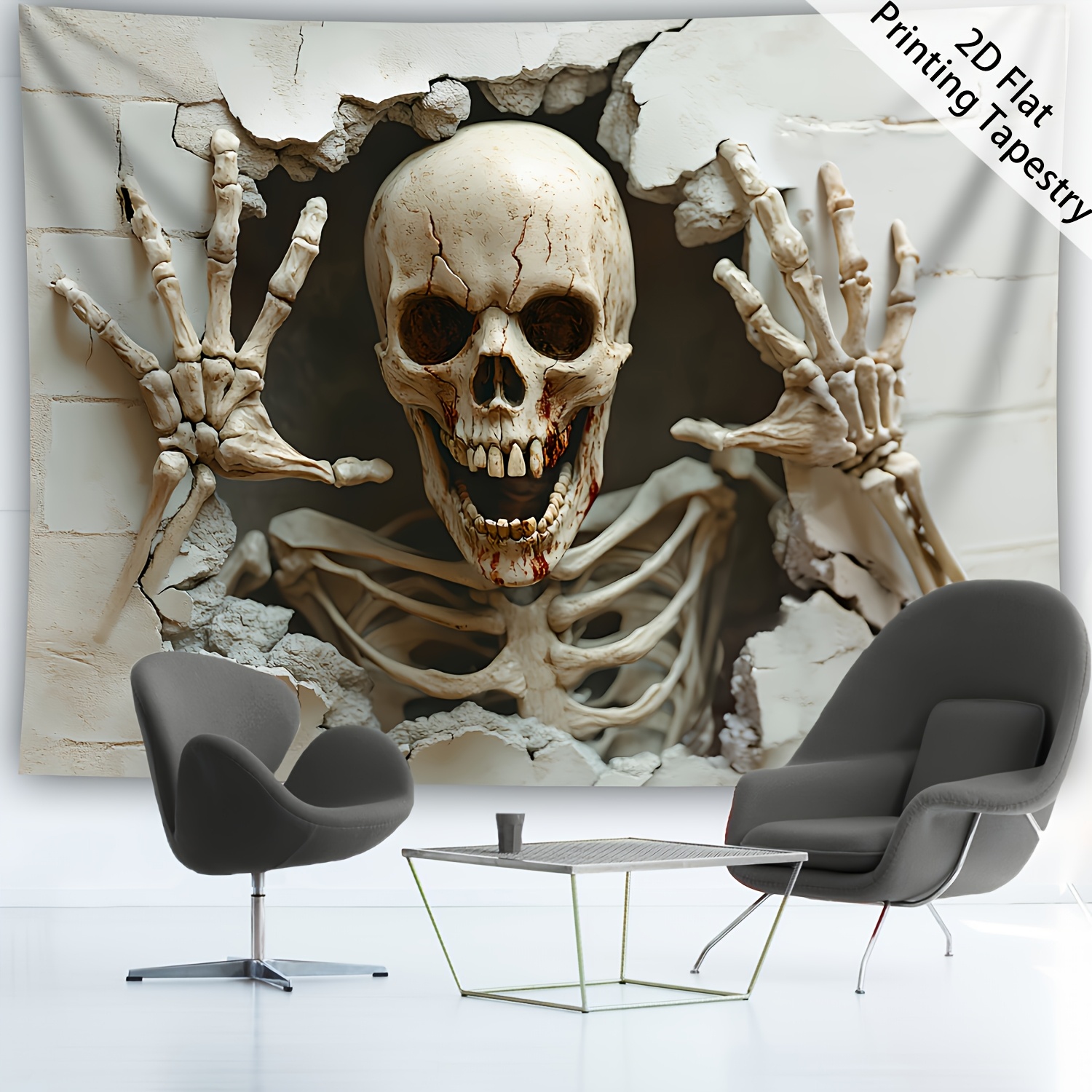 Halloween Skelett Wandteppich Hd Digitaldruck Polyester Deko_voghion.com