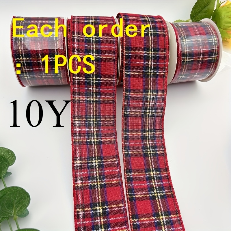 TEMU Ruban à Carreaux de 10Y6.35cm/2.5in - Ruban en Polyester Haut de Gamme pour Loisirs Créatifs, Noël, Fête des Mères, Mariages, Emballage de