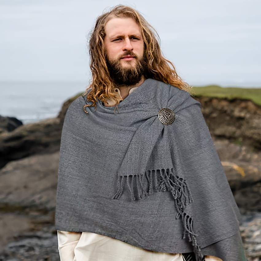 Châle Long Médiéval Bohème – 194x56 Cm, Coton/polyester, Avec Broche – Style Y2K, Renaissance, Viking Pour Femmes