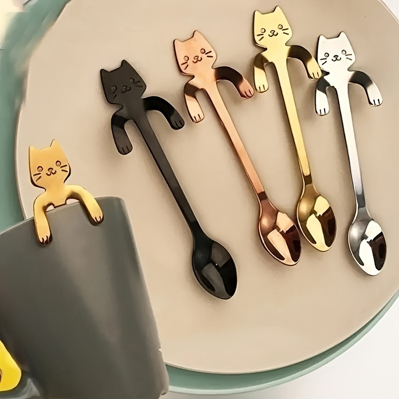 

4-piece Set Of Adorable Mini Cat Stainless Steel Spoons - Perfect For Coffee, Tea, Desserts & Ice Cream Mini Spoons For Dessert Cat Cups