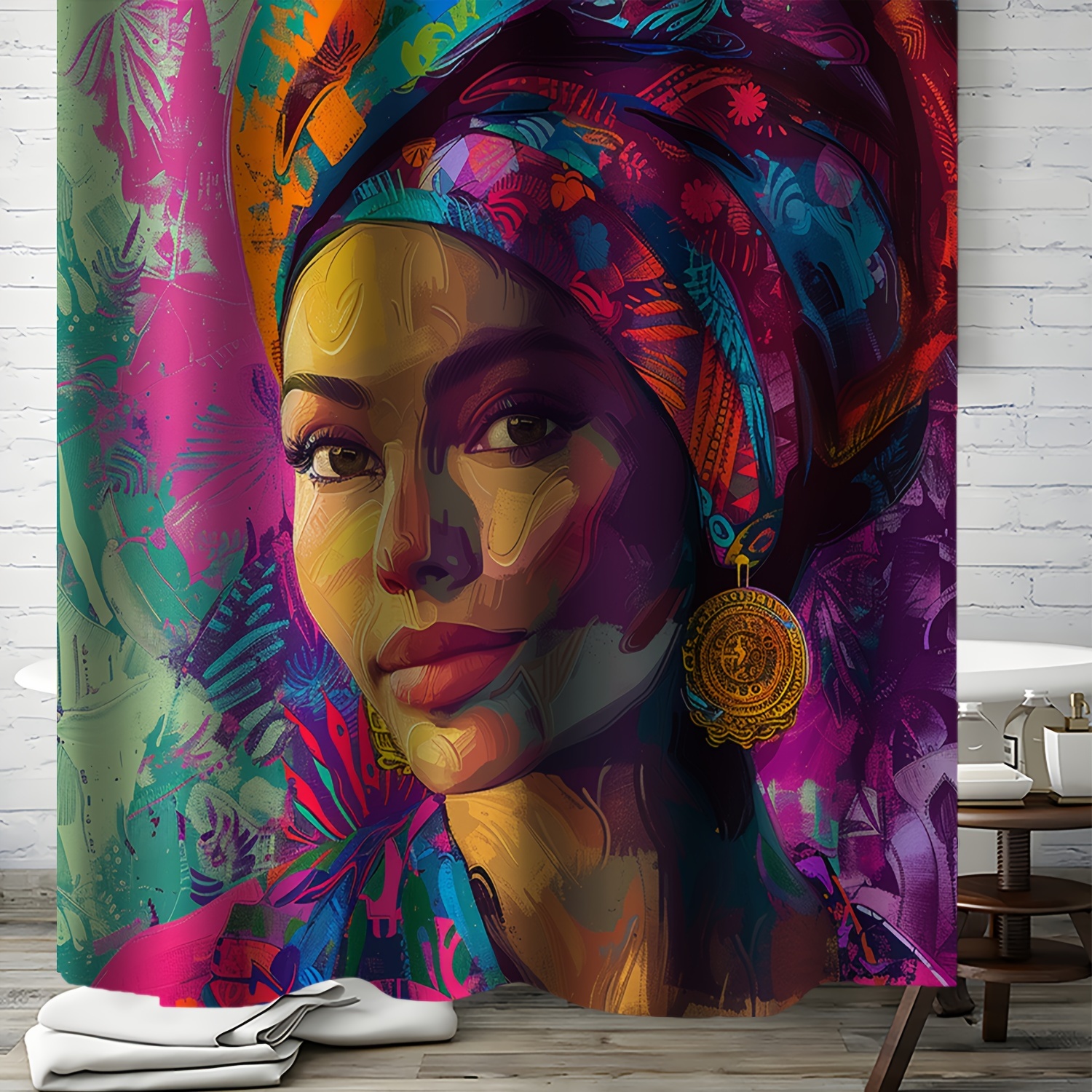 

Waterproof African Woman With Turban Print Shower Curtain Set, 71x71 Inches - Includes Hooks, Artistic Bathroom Decor