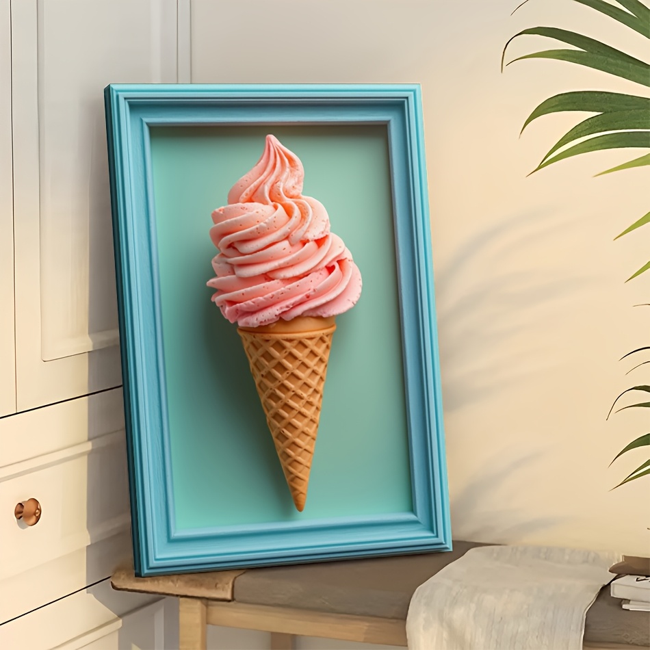 

Ice Cream Wooden 3d Effcet Canvas Painting Wall Art Prints For Home Decoration, Living Room & Bedroom, Festival Party Decor, Gifts, Ready To Hang