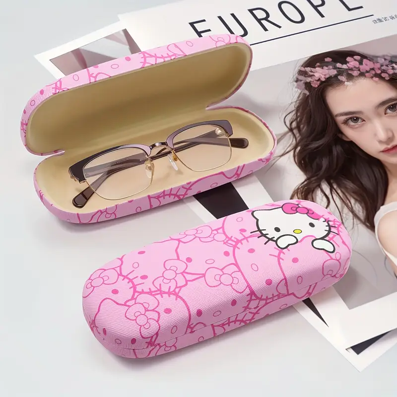 pink glasses case featuring a cute floral Temu