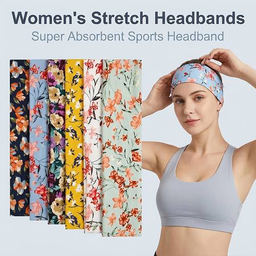 Lot de 4 bandeaux TREKKA pour femme à large bande avec motif floral français vintage - Élastiques à cheveux larges adaptés aux cheveux normaux, antidérapants pour tresses, queues de cheval, chignons, tenues décontractées et de sport, serre-têtes de style français rétro