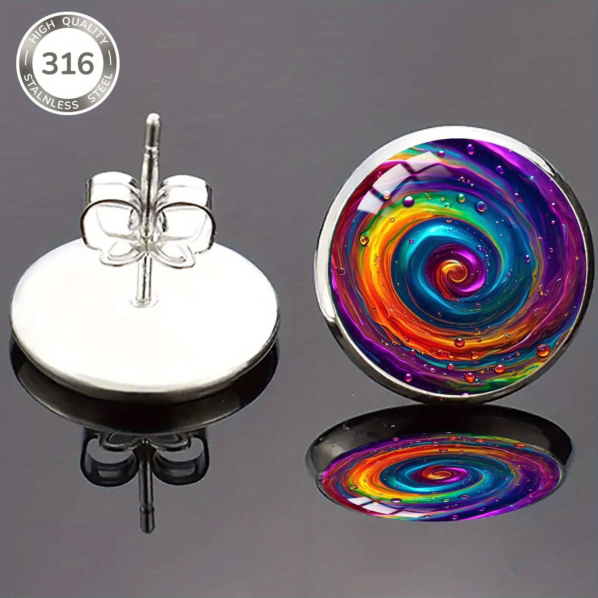 E-shop 1 Paar Ohrstecker aus 316 Edelstahl mit schillerndem Wirbelmuster, im klassischen schlichten Stil, geeignet für Männer Frauen als Geschenk oder