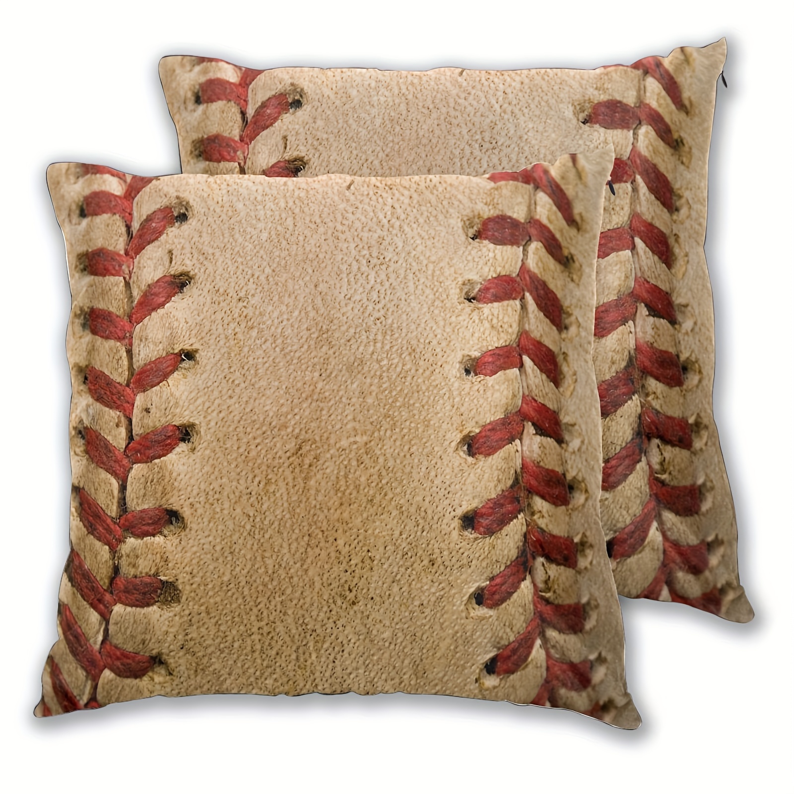 

Vintage Throw Pillow Covers, Set Of 2, Woven Short Plush Polyester, 18x18 Inch, Sport Baseball Ball Print Cushion Cases With Zipper Closure For Home Sofa Bedroom Decor - Hand Wash Only, No Insert