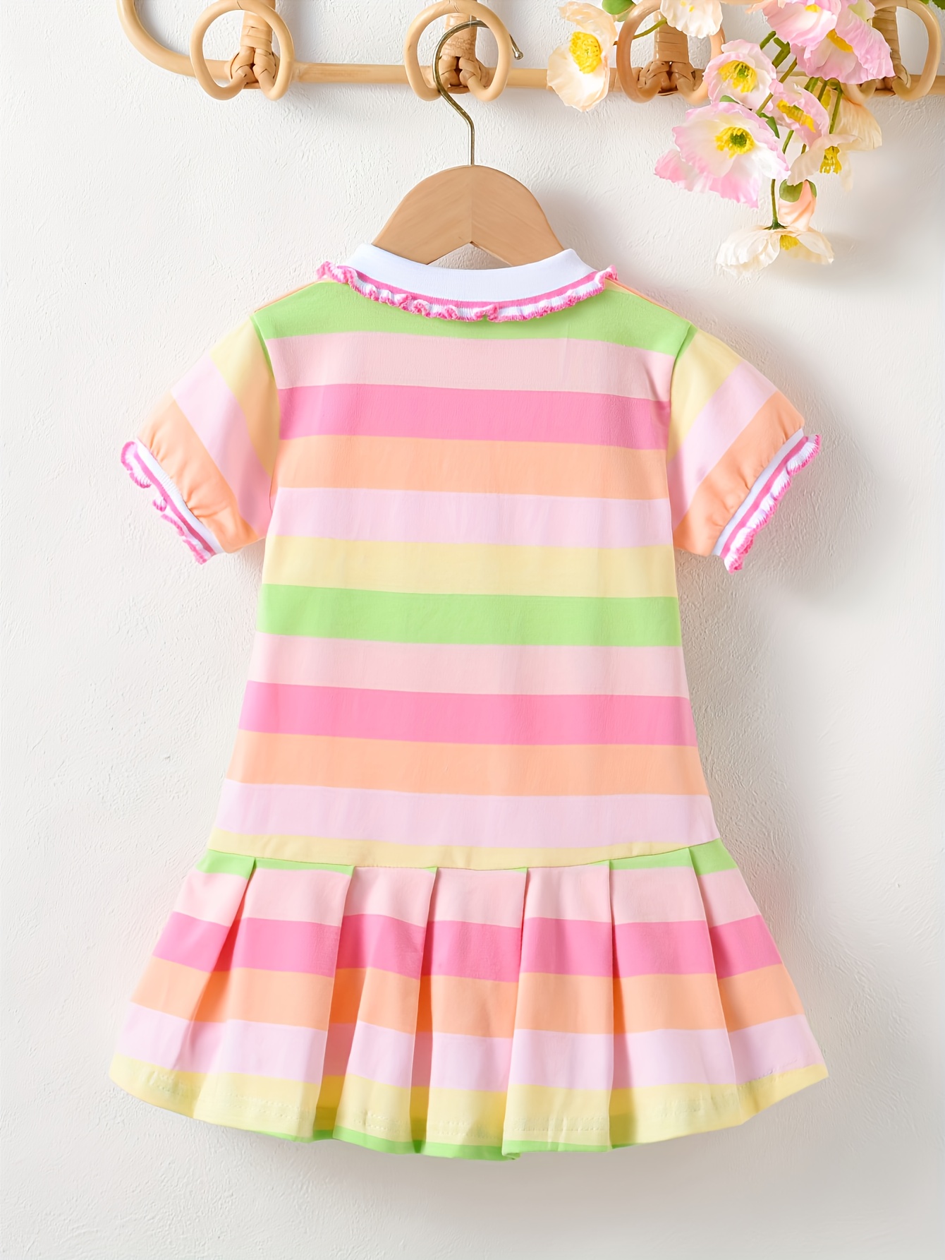 Girls' New Summer Striped Rabbit Embroidery Short Sleeve Dress