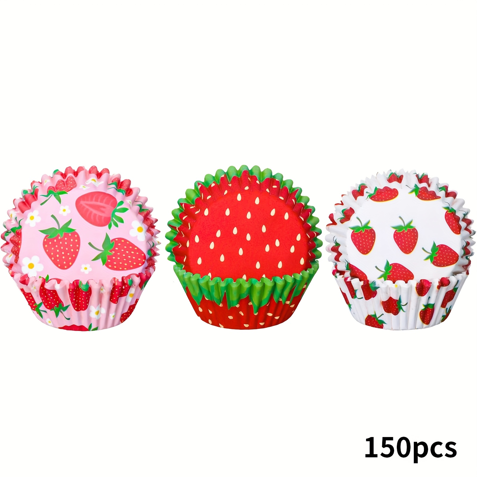 Image of 150/300/600pcs Strawberry Patterned Cupcake Liners | 5*3cm Paper Baking Cups For Easter, 's Day, Valentine's Day, Ramadan, Mother's Day Celebrations