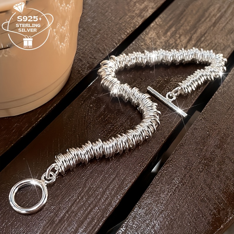 Women's Fashion Bracelet - Silver Plated Frosted Beads, Lab-Created Stone, Adjustable 8"