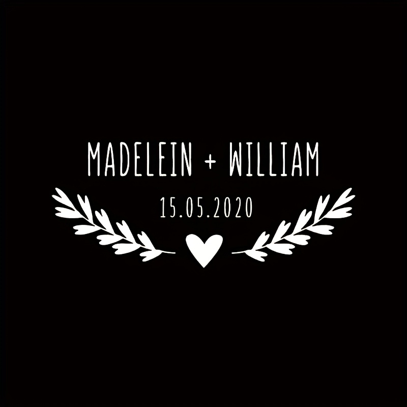 Image of 55x22.9cm Wedding Car Sticker With Heart-shaped Branch, Customizable With Names And Dates, Wedding Party Sign, Removable Vinyl Decal, Welcome Decoration