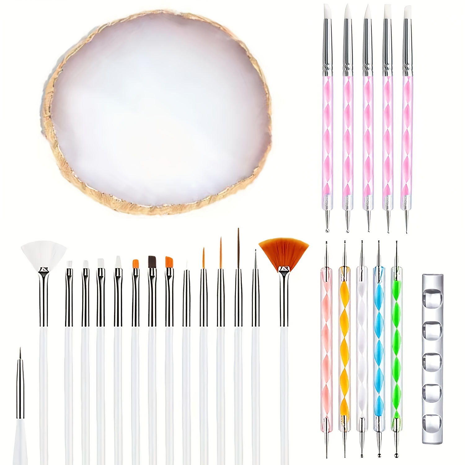 TEMU For Nail Art Tools 27pcs Set, For Nail Art Brush, Resin For Nail Art Palette, 5pcs For Nail Art , 2-way Acrylic Engraving Pen Dotting Pen Tools