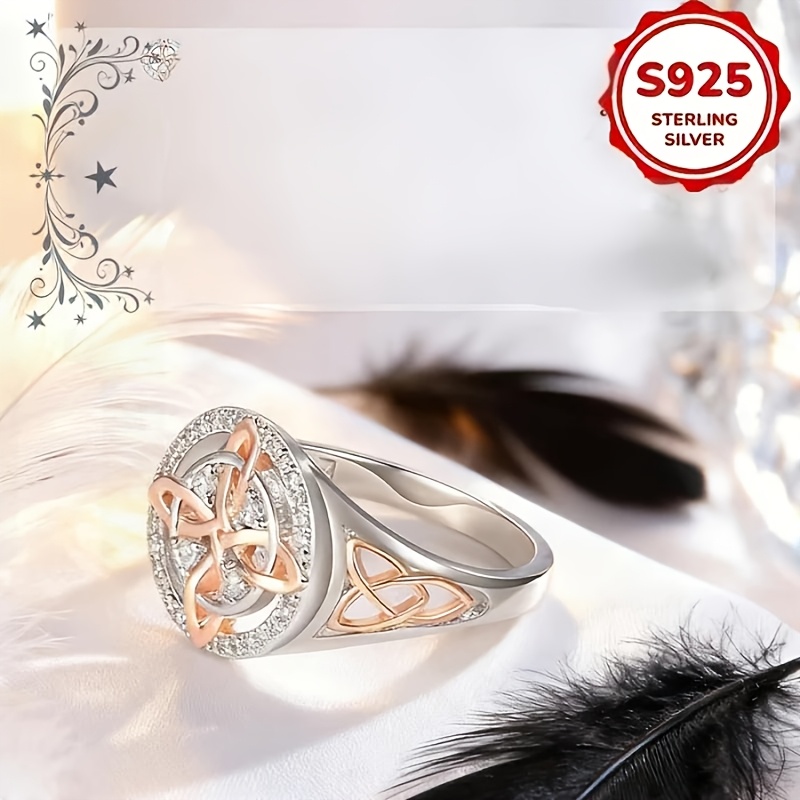 TEMU 1pc 925 Silver. Dual-tone Witch Return Knot Protective Ring, Valentine's Day Christmas Halloween Thanksgiving New Year Daily Vacation Party