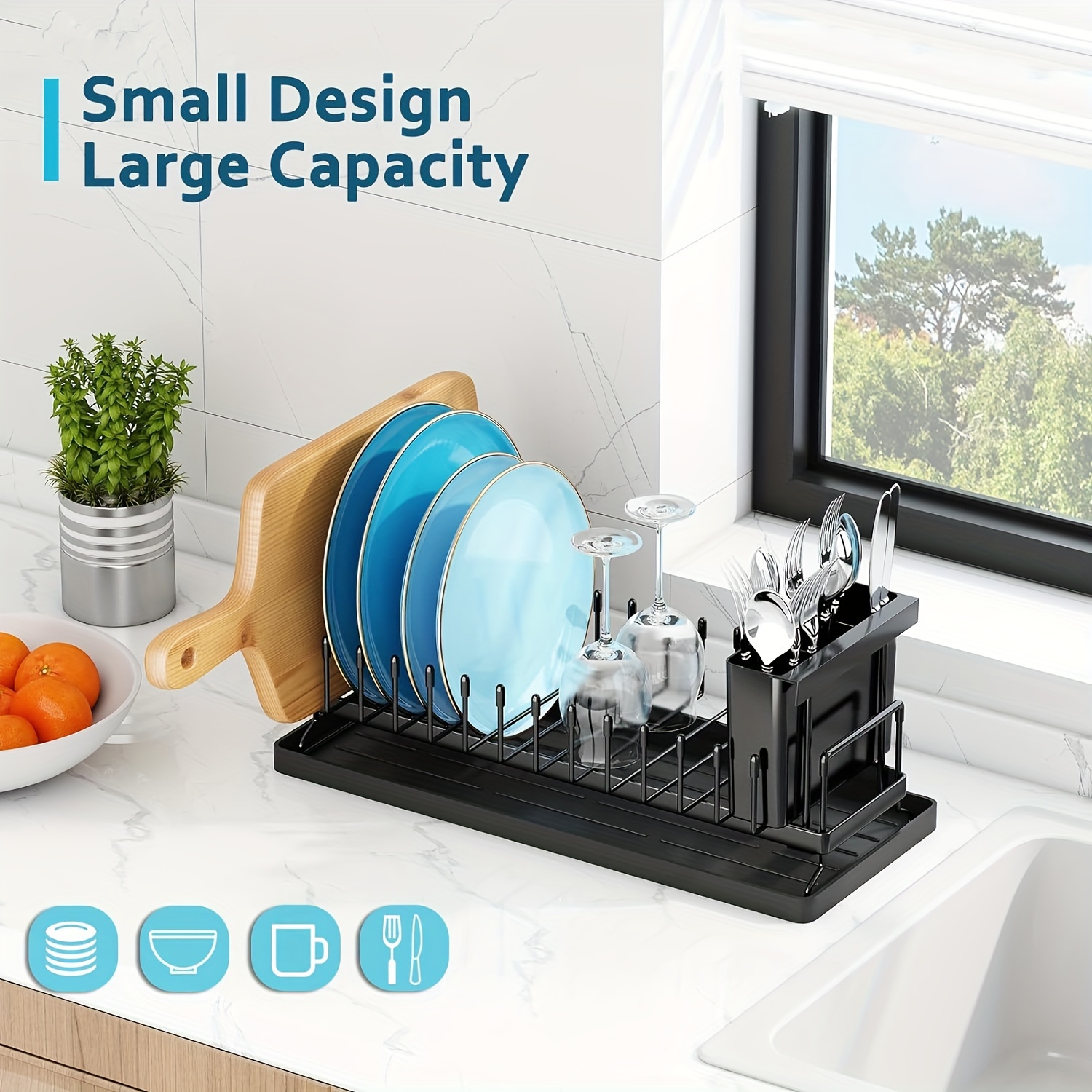 1pc compact carbon steel dish drying rack cutlery holder non