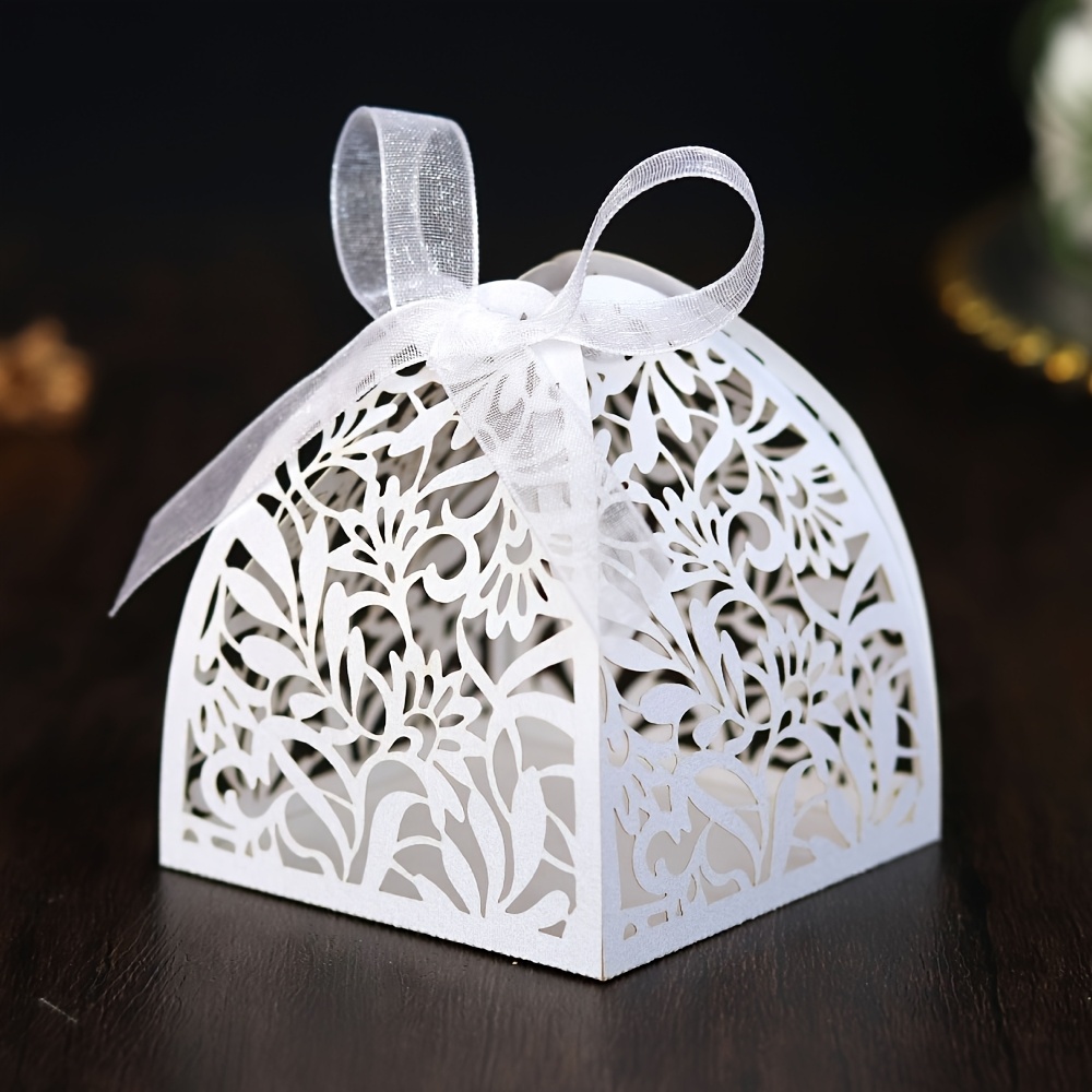 TEMU Cadeau pour elle/lui 25 boîtes à bonbons roses découpées au laser, boîtes à friandises, boîtes cadeaux pour fête prénuptiale, anniversaire,