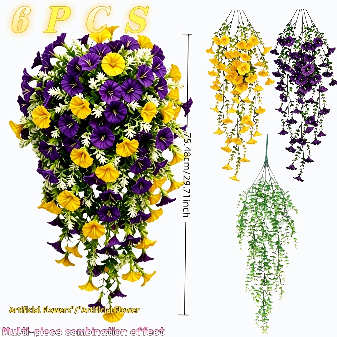 Image of 6pcs Artificial Simulation Hanging Flowers, Balcony Railing Hanging , Courtyard Garden Scenery Decoration, High Simulation Flowers Non-fading, Maintenance-free And Sun-resistant