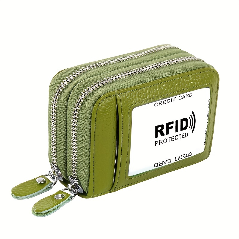 Image of Genuine Leather Credit Card Wallet With Small Coin Purse And Double Zipper, Rfid Blocking Credit Card Holder Wallet