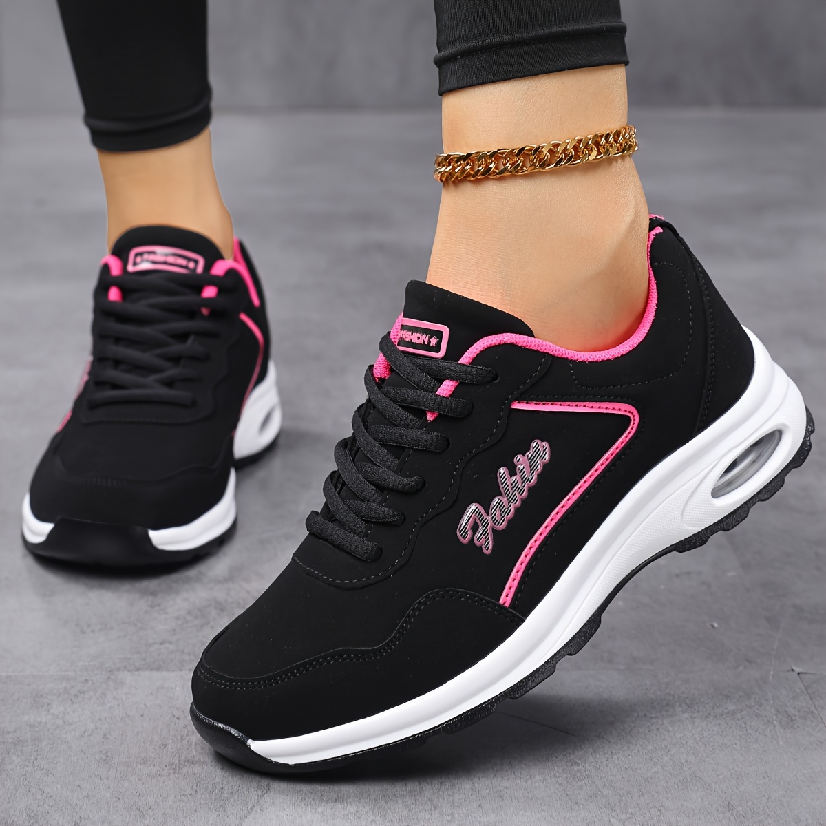Outdoor Casual Women's Sneakers, PU Cushioned Sole Comfortable Soft-soled Running Shoes, Street Fashion Casual Shoes