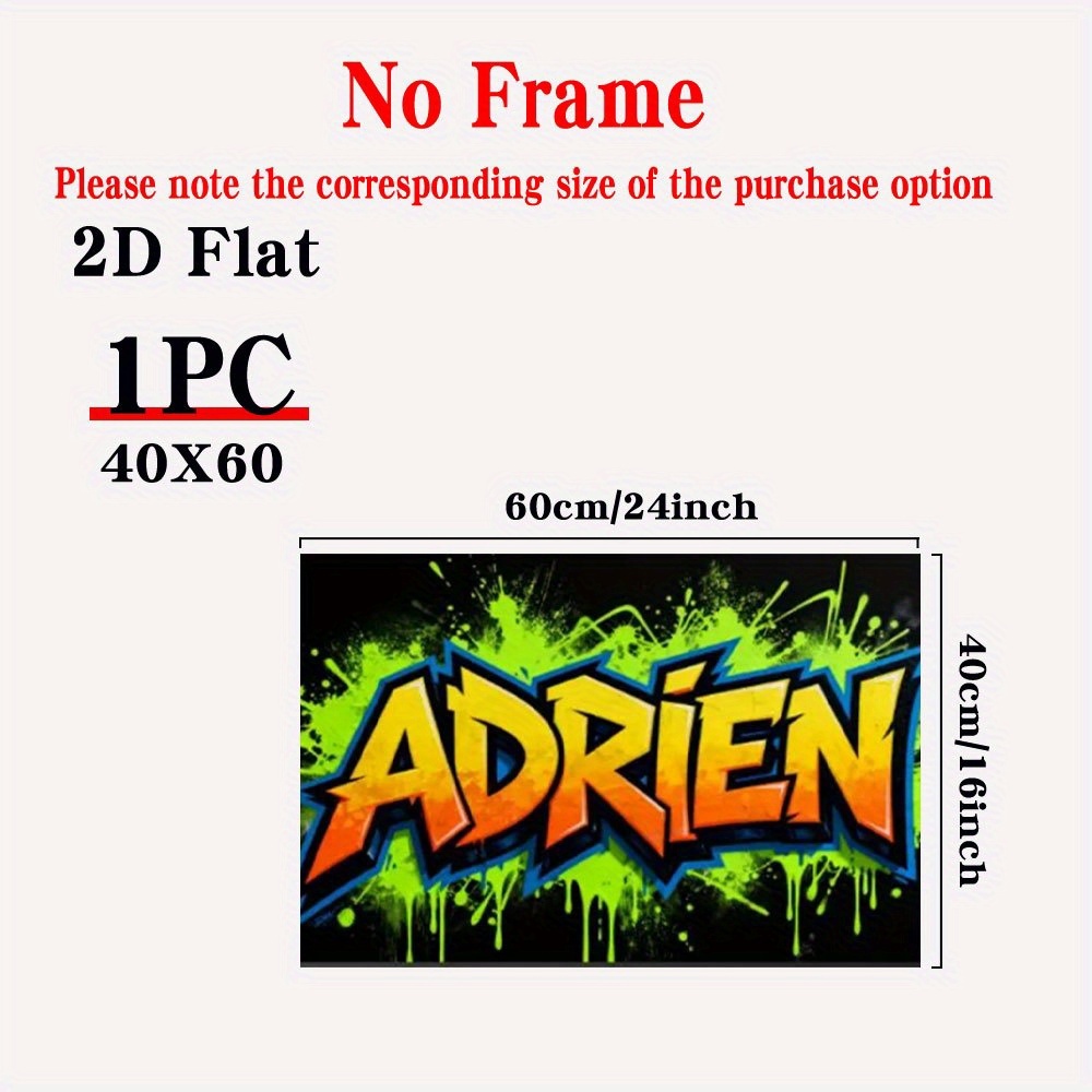 TEMU 2d Flat, 2d Flat 1pc Personalized Name Custom Poster,with Frame Or Frameless Customize Poster, Graffiti Art Decor-vibrant, Street Style Canvas