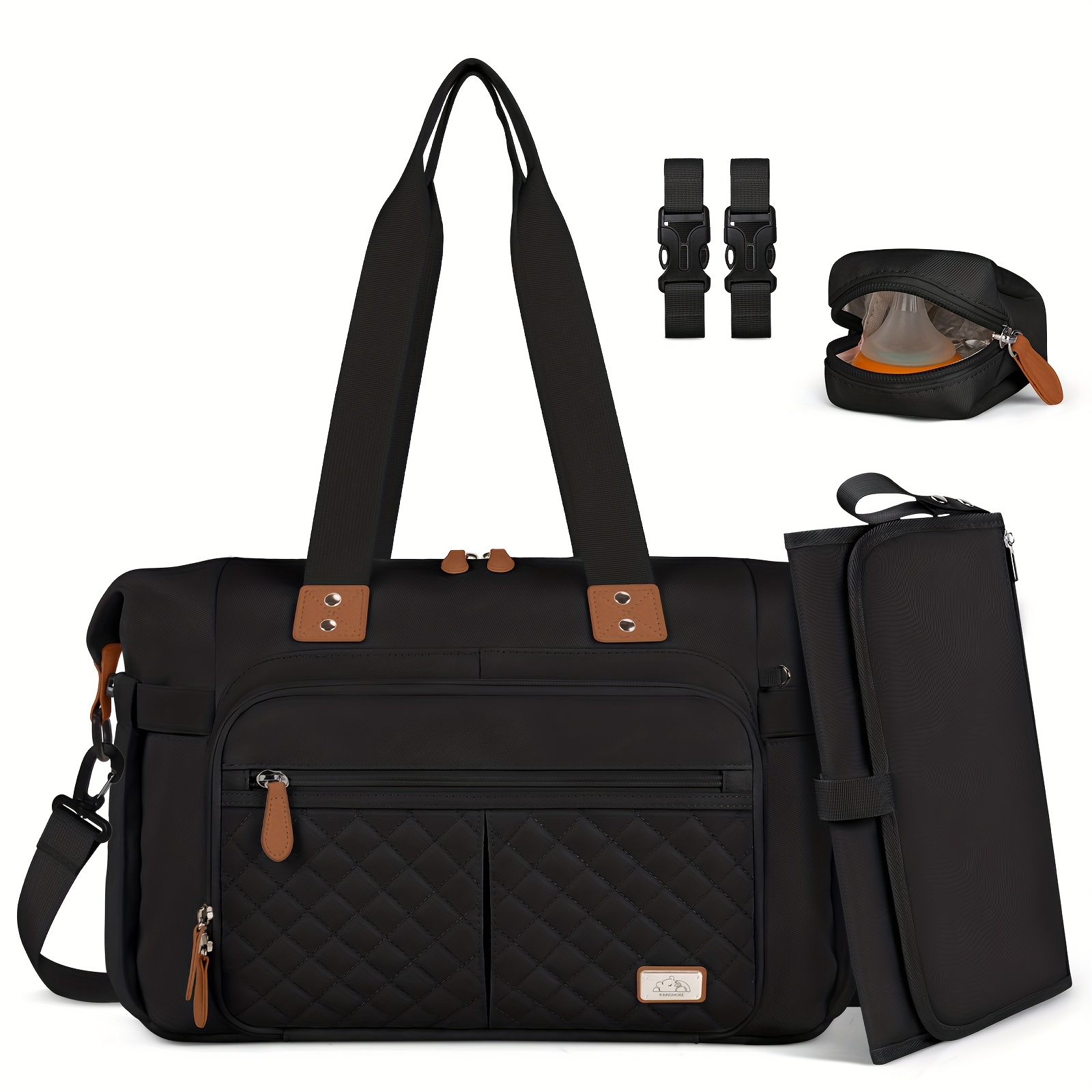 Image of Rainsmore Changing Bag Large With Dummy Bag And Changing Mat Multifunctional Bag Travel Nappy Bag For Mum And Dad Black