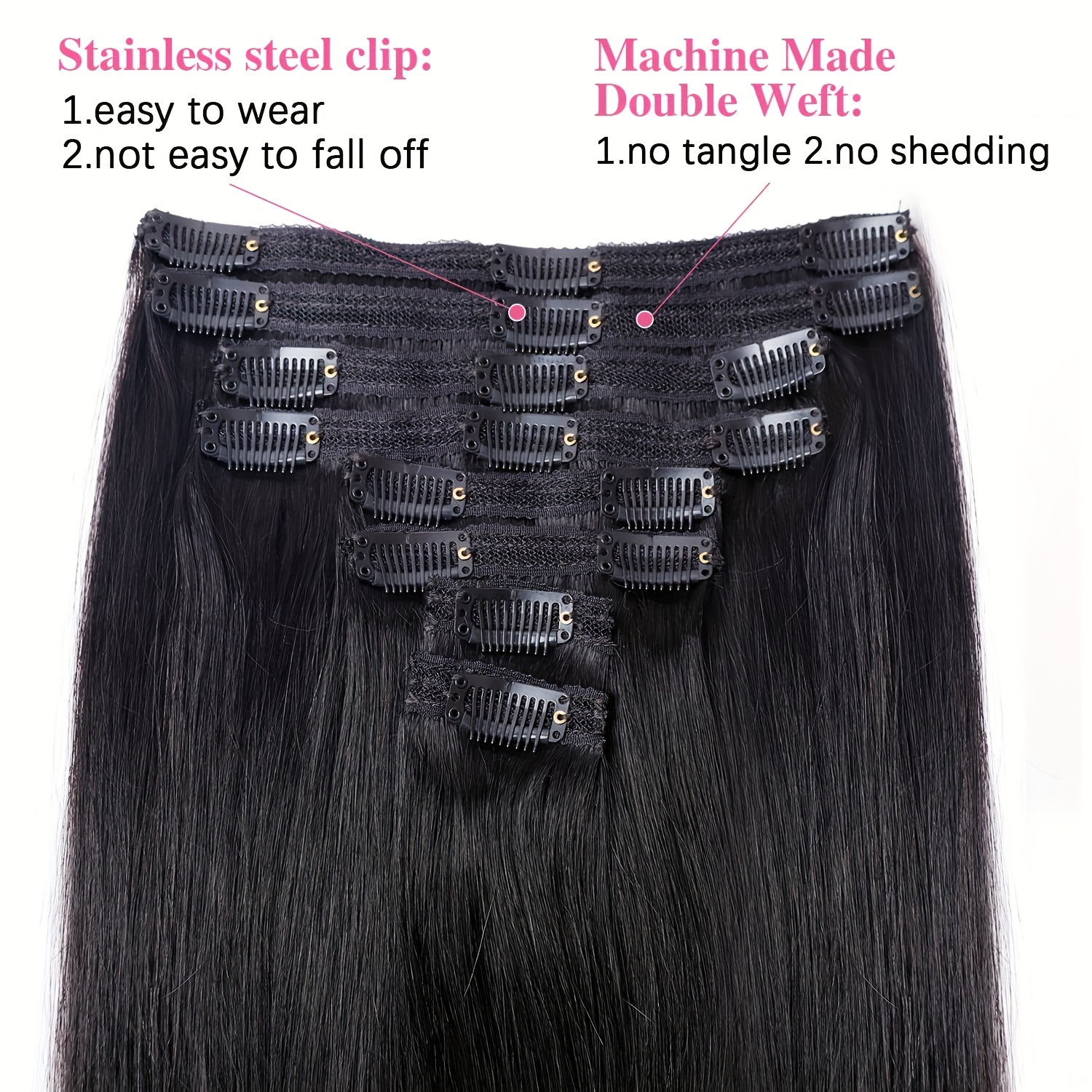 8pcs 18 clips brazilian real human hair clip in extensions  display picture 3