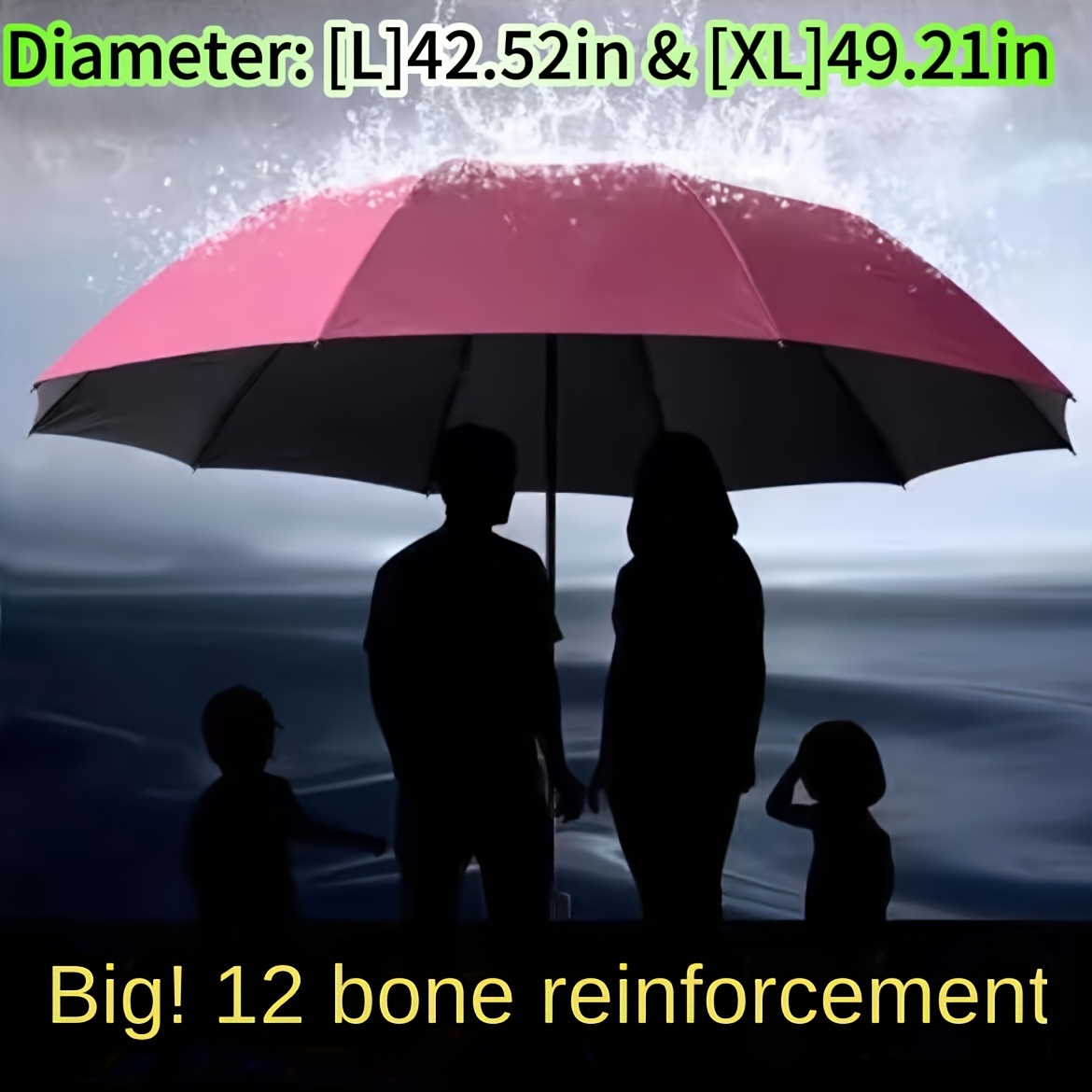 

Extra Large 12 Ribs Windproof Waterproof Folding Umbrella, 12 Strong Reinforced Ribs Durable Umbrella For Men & Women