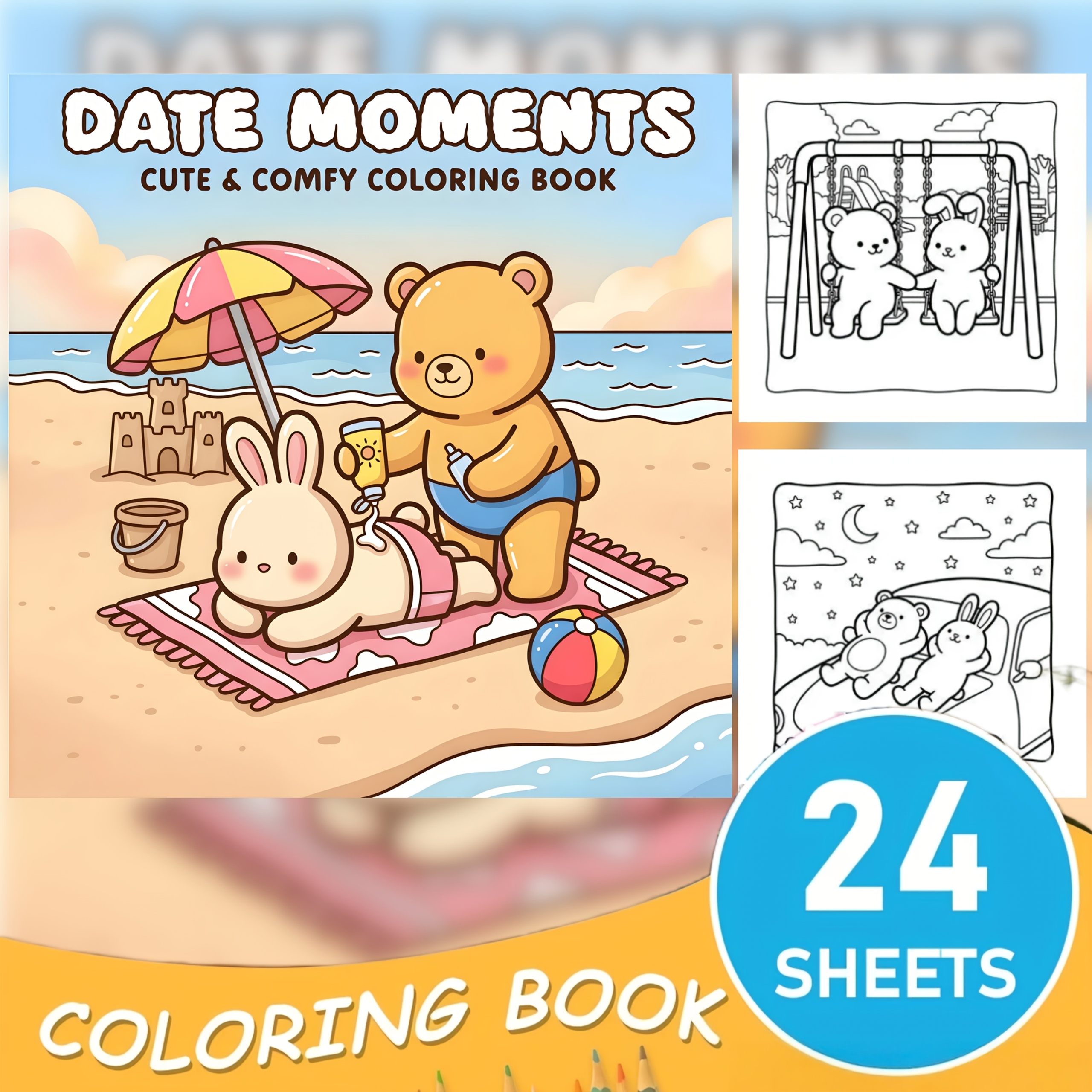 Image of 1 Date Night Coloring Book, Featuring 24 Coloring Designs. This Adorable Coloring Book Presents Of Warm And Romantic Scenes Love, Companionship, And Sweet Memories. It Animal Couples Simple