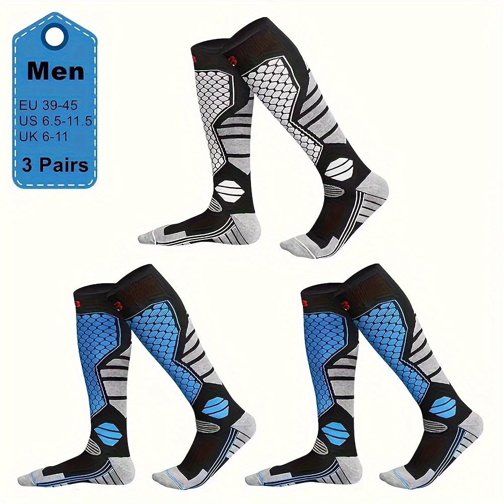 TEMU 3 Pairs Of Men's Warm And Breathable Hiking, Skating And Skiing Knee-high Outdoor Sports Socks