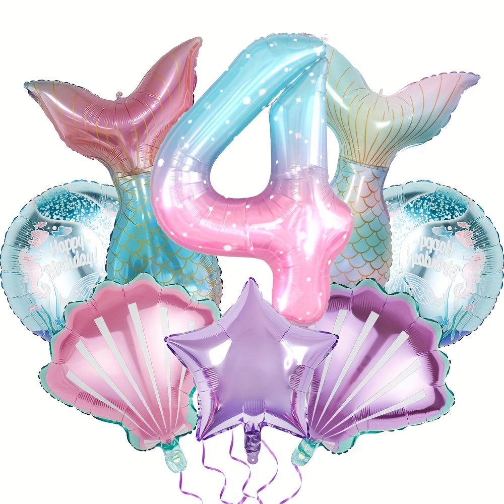 8-pcs Mermaid Tail Gradient Shell Foil Balloon Set, Perfect For Birthday Party Decorations And Home Décor, For Halloween, Christmas