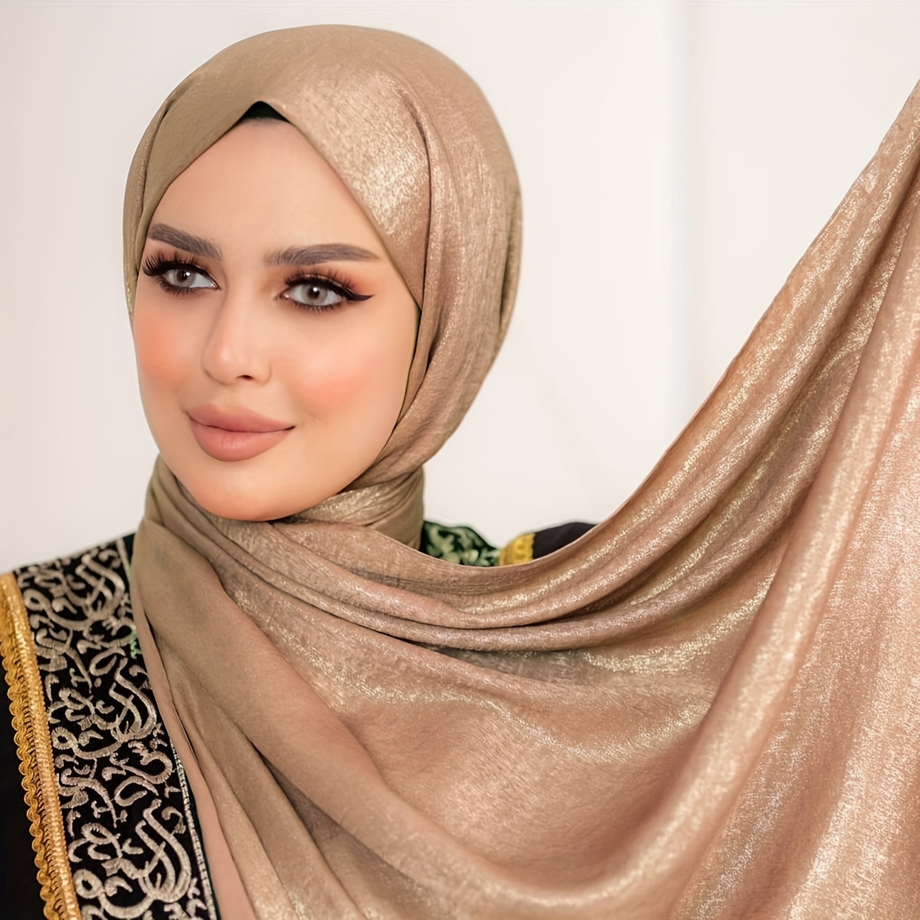 

1pc Elegant Women' Color Satin - Breathable, Polyester Scarf In Khaki, Light Blue, For Lotus, Black | Non-stretch, Handwash/ | Ramadan & Events