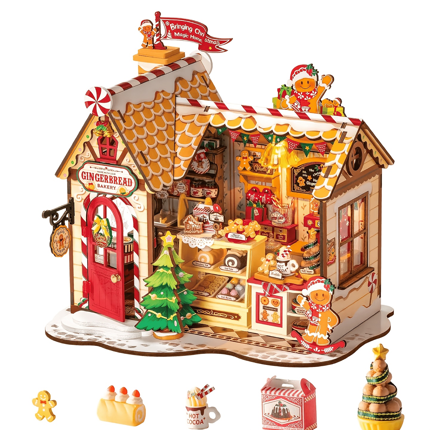 Robotime 3d Wooden Puzzle Christmas Gifts, Miniature House Kit, Christmas Desktop Decoration, Christmas Decorations Room Decor Wall Decor Desk Decor