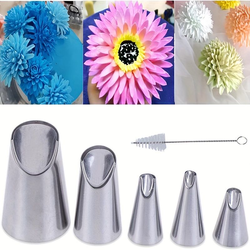 TEMU 6-piece Stainless Steel Piping Tip Set - Christmas Cake Decorating Nozzles For Cupcakes, Pastries & Desserts - Tulip & Chrysanthemum Designs
