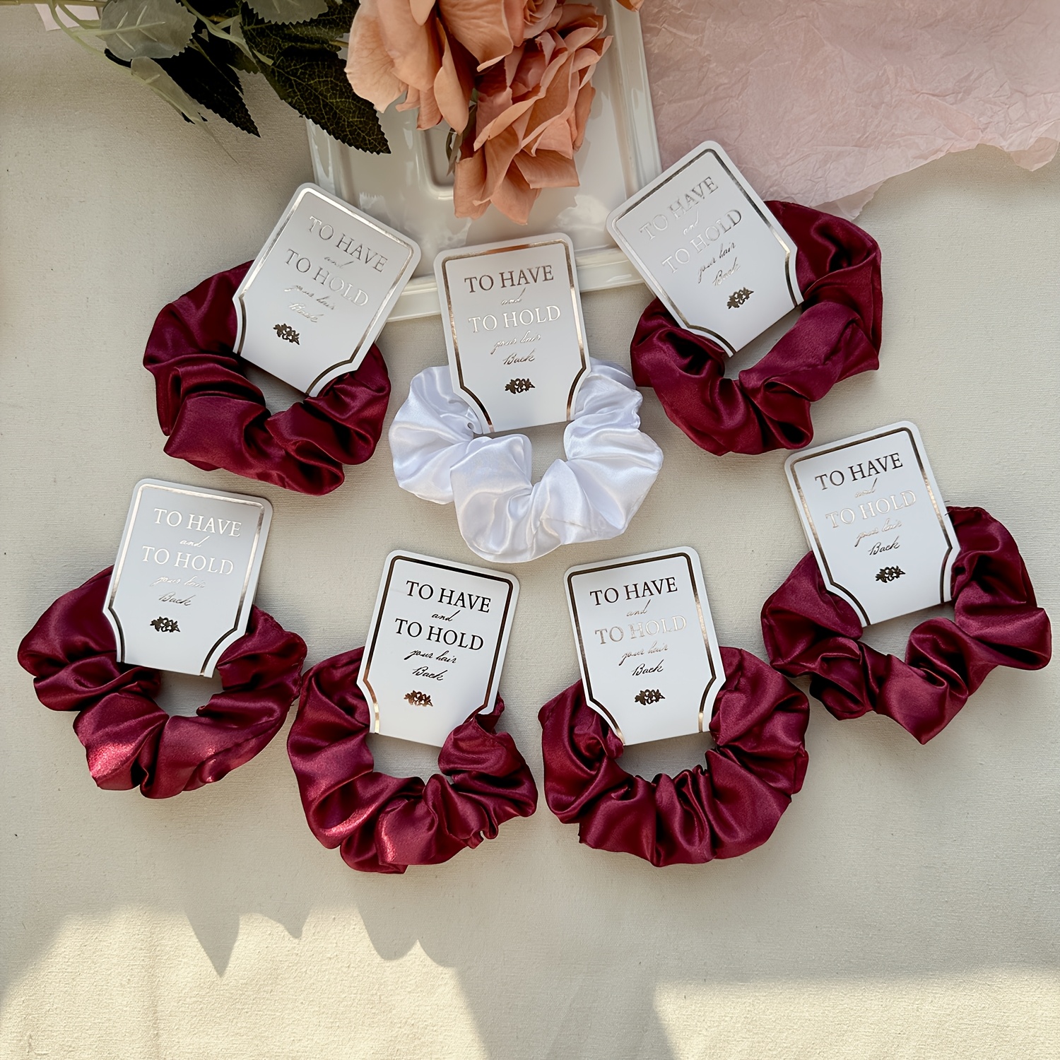 TEMU 7pcs Elegant Scrunchies Set, Solid Color, Soft Fabric, , Wedding, Bachelorette Party, Bridesmaid Gifts, Women's Hair Accessories