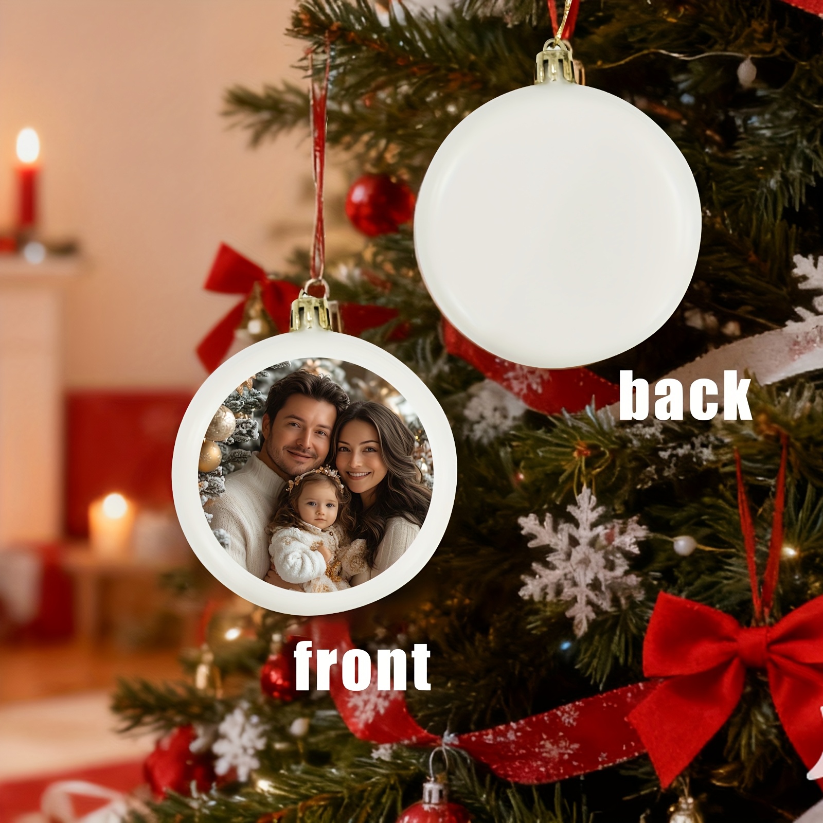 TEMU 1pc Christmas Tree Ornament Christmas Ball, Single-sided Photo Customization, Multi-language Customization. A Warm Christmas Decorative Hanging