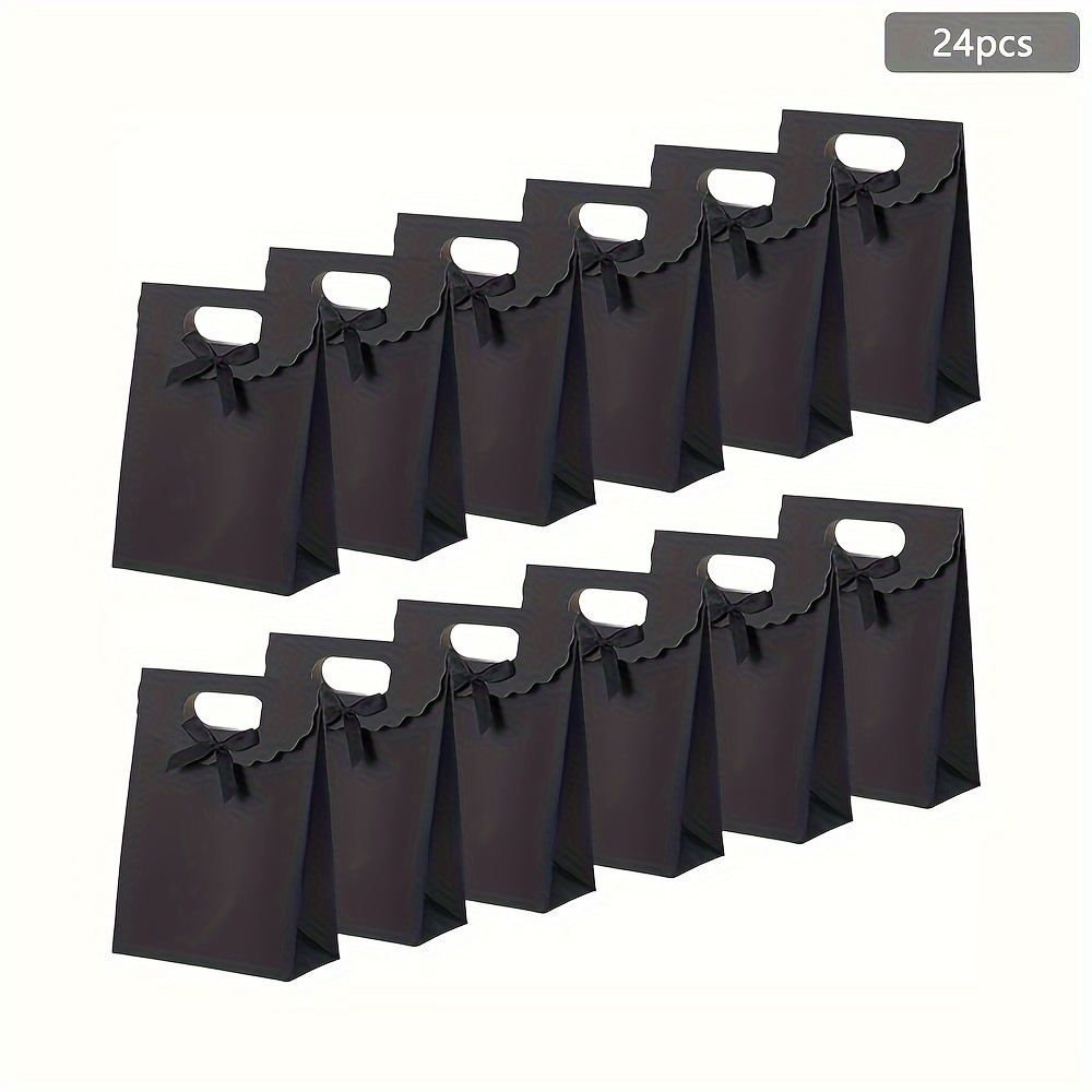 Image of Gift For Her/him 24pcs Rectangle Paper Gift Bags Ribbon Bowknot Decorated Candy Tote For Birthday Wedding Black 16.5x12x6cm