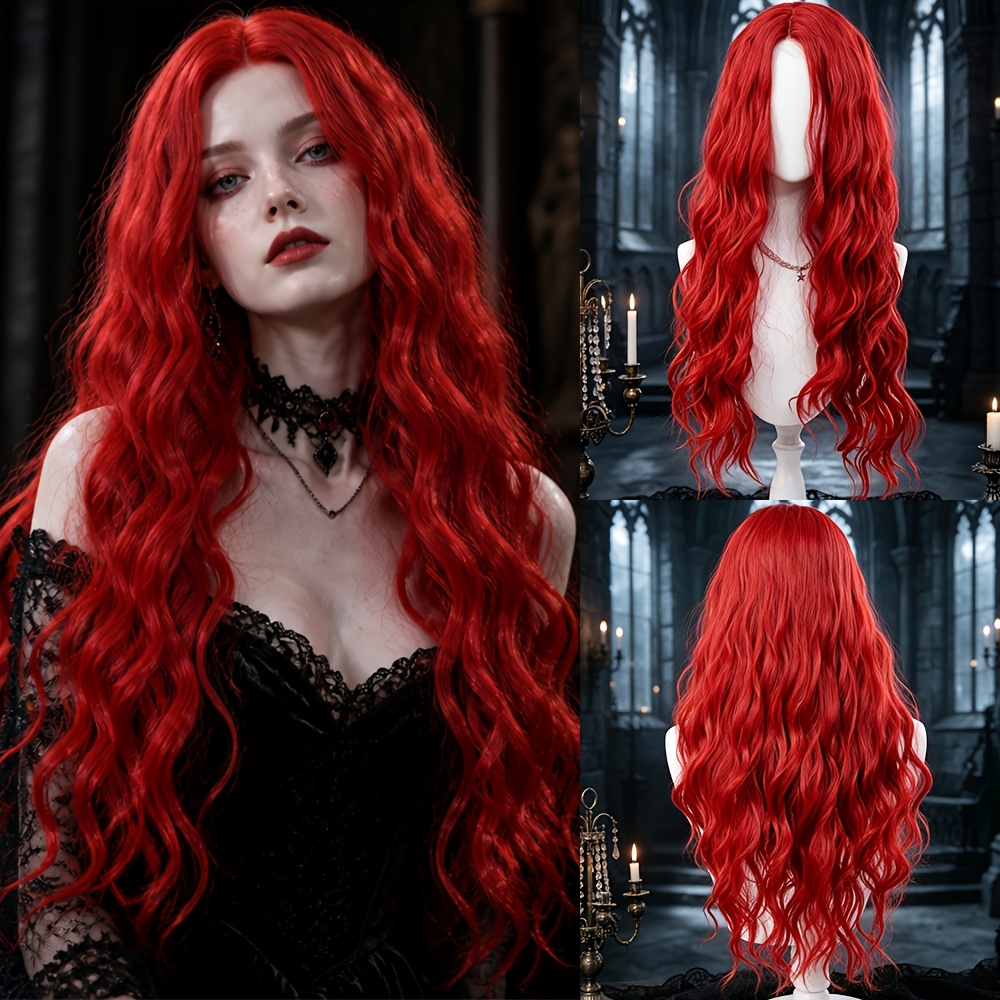 TEMU Afeels Women' Gothic Long Wavy Synthetic Wig Suitable For - Natural Looking Heat Resistant Wig With Middle Part Curly Hair For Cosplay, Costume