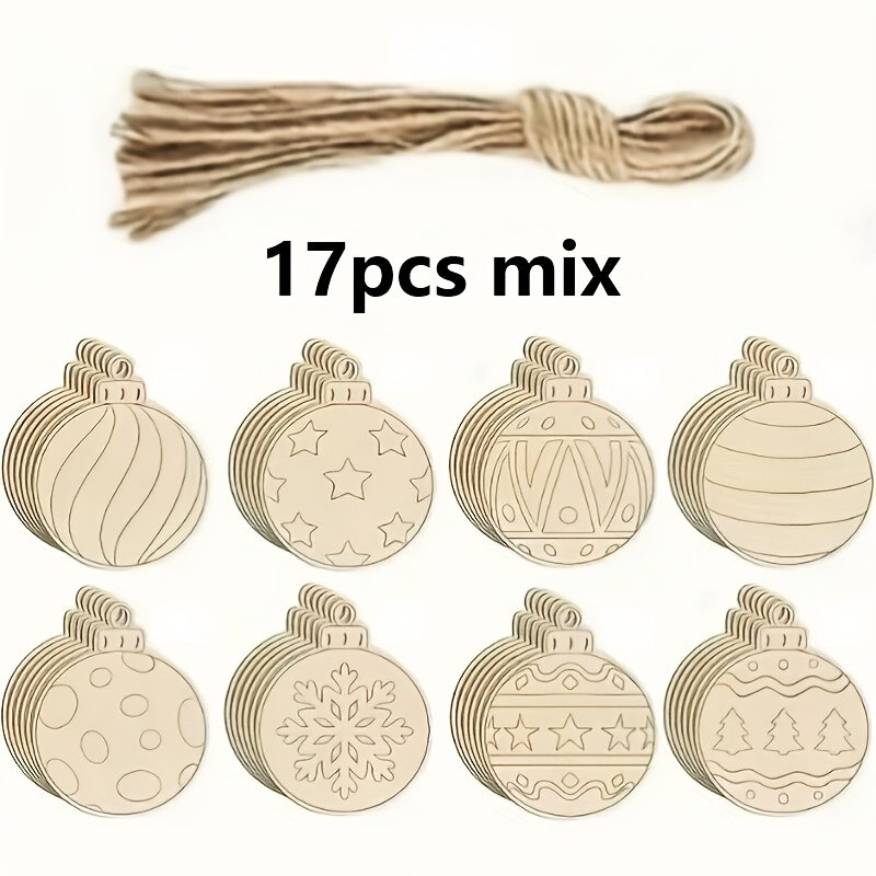 TEMU 17 piezas de adornos navideños de madera para pintar y hacer tú mismo - Madera con de para colgar, adecuados para envolver regalos, manualidades